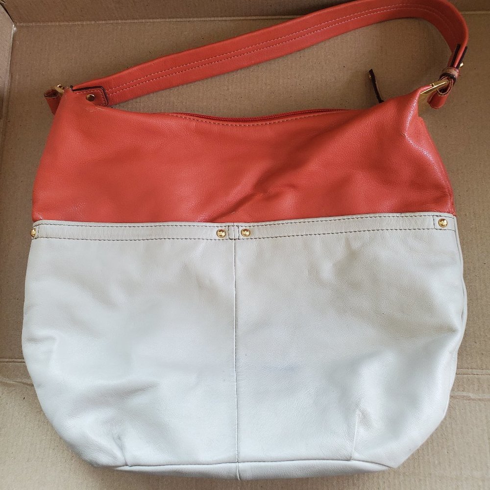 Orange and cream leather bag